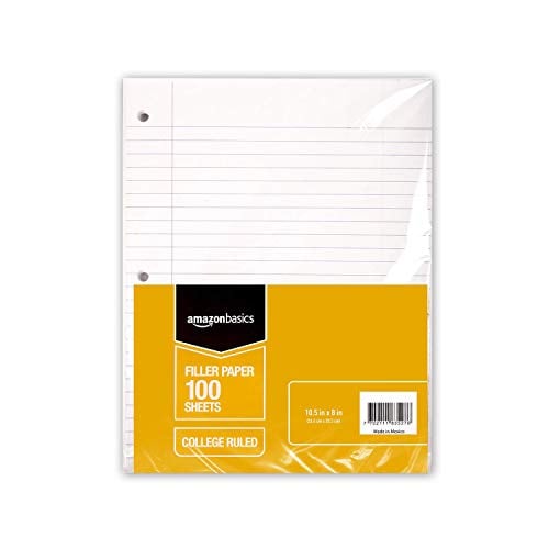 Book Cover Amazon Basics Wide Ruled Loose Leaf Filler Paper, 100 Sheet, 10.5 x 8 Inch, 36-Pack