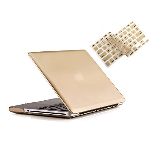 Book Cover RUBAN Case Compatible with MacBook Pro 13 inch 2012 2011 2010 2009 Release A1278, Plastic Hard Case Shell and Keyboard Cover for Older Version MacBook Pro 13 Inch with CD-ROM - Gold