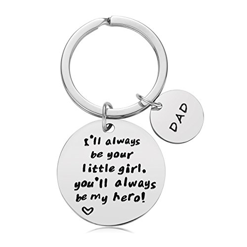 Book Cover Father's Day Gift - Dad Gift from Daughter for Birthday, I'll Always Be Your Little Girl, You Will Always Be My Hero Keychain, Stainless Steel