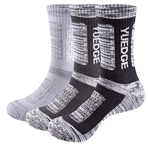 Book Cover YUEDGE Mens Athletic Cushioned Crew Socks Moisture Wicking Mid Calf Work Boot Socks for Males Size 9-11