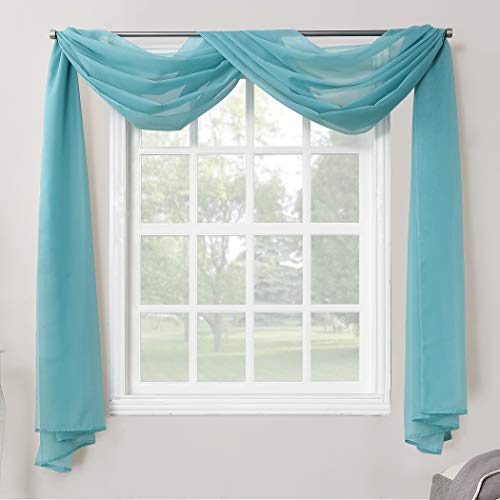 Book Cover No. 918 53566 Emily Sheer Voile Rod Pocket Curtain Panel, Valance Scarf, Aegean Blue