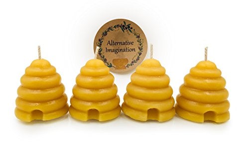Book Cover Alternative Imagination Hand Poured, 100% Pure, Natural Beehive Candle Votives. Package of 4.