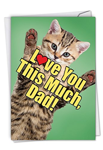 Book Cover Cat Love You This Much: Birthday Father Card Featuring a Sweet Cat Holding Arms Wide to Show You How Much It Loves You, with Envelope. C6610HBFG