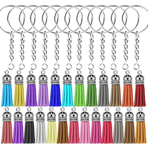 Book Cover Selizo 100Pcs Key Chain Ring with Chain and Tassel Pendants Bulk for Keychain Crafts Jewelry Making