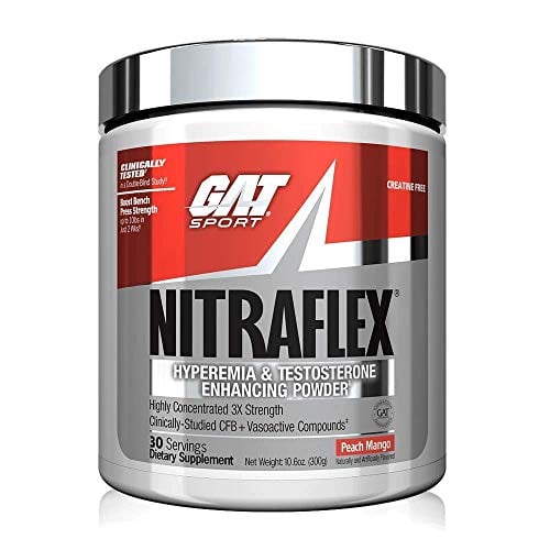Book Cover GAT - NITRAFLEX - Testosterone Boosting Powder, Increases Blood Flow, Boosts Strength and Energy, Improves Exercise Performance, Creatine-Free (Peach Mango, 30 Servings)