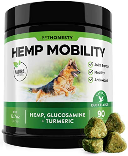 Book Cover PetHonesty Hemp Hip & Joint Supplement for Dogs - Hemp Oil & Hemp Powder - Glucosamine Chondroitin for Dogs Turmeric, MSM, Green Lipped Mussel, Dog Treats Improve Mobility, Reduces Discomfort - Duck
