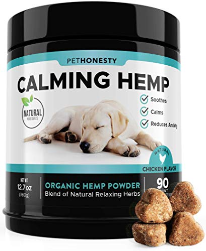 Book Cover PetHonesty Hemp Calming Treats for Dogs - All-Natural Soothing Snacks with Hemp + Valerian Root, Stress & Dog Anxiety Relief- Aids with Thunder, Fireworks, Chewing & Barking (Thunderstorms, 90ct)