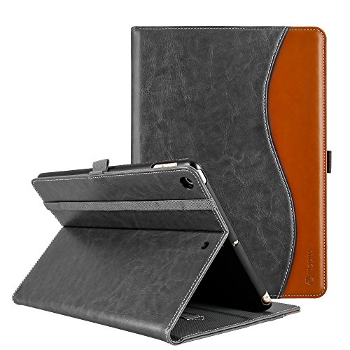 Book Cover New 9.7 Inch iPad 5th/ 6th Gen Case 2017/2018 iPad Premium PU Leather Smart Case with Anti-Slip Stripe Card Holder Pocket Auto Wake and Sleep for 5th 6th Gen iPad 9.7 Fresh Grey Color