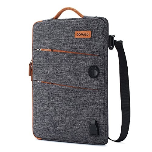 Book Cover DOMISO 14 Inch Waterproof Laptop Bag Canvas with USB Charging Port Headphone Hole for 14