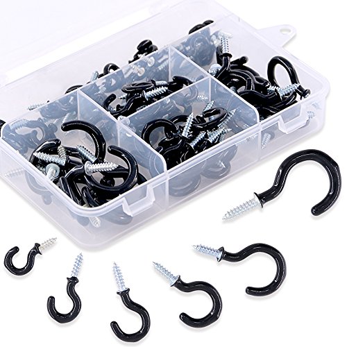 Book Cover Swpeet 100Pcs Black 6 Sizes Cup Hooks Kit, Vinyl Coated Ceiling Cup Hooks Screw Hooks Mug Hooks Holder for Home, Office and Workplace - 1/2