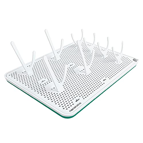 Book Cover Nanobebe Slim Drying Rack â€“ Adjustable Baby Bottle Drying Mat with Built in Drainer & 8 Moveable Pegs â€“ Easily Dry & Store Breastfeeding Essentials Anywhere with Travel Bottle Drying Rack