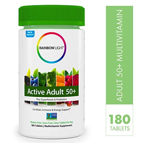 Book Cover Rainbow Light Active Adult 50+ Plus Superfoods & Probiotics - Multivitamin Brain, Immune and Energy Support for Women and Men, Non-GMO Organic Daily Vitamin and Mineral Supplement - 180 Tablets