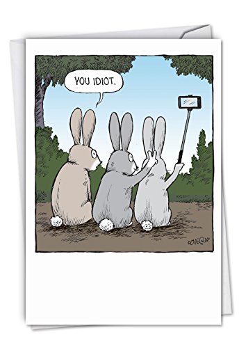 Book Cover Bunny Selfies - Funny Happy Birthday Greeting Card with Envelope (4.63 x 6.75 Inch) - Rabbit Cartoon Bday Celebration and Congrats Note Card - Humorous Animal Stationery Notecard C2750BDG