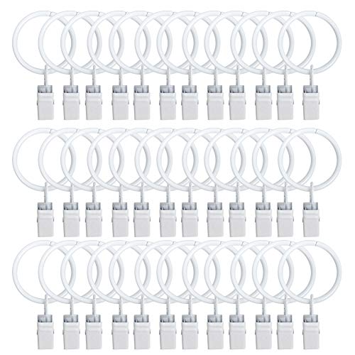 Book Cover TOOFN 36-Pack 1.26 Inch Drapery Rings with Clips Curtain Rod Clips Electroplate Surface and Premium Iron Metal (White, 36)