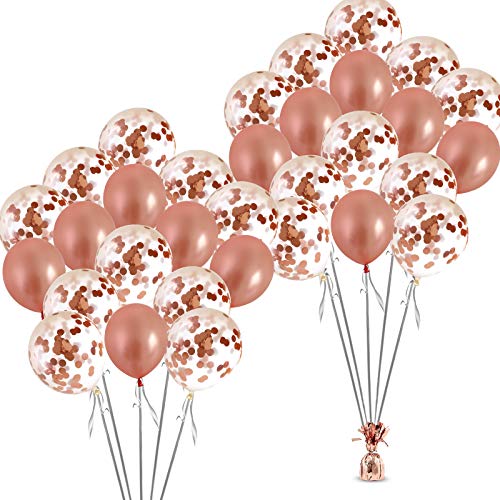 Book Cover Rose Gold Confetti Balloons Set- 16 pcs Bachelorette Party Decorations for Bridal Showers, Wedding, Engagement Decor and Birthday Parties - Premium Large 18 Inch Latex Party Balloons Kit