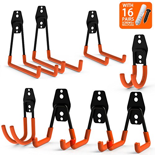 Book Cover CoolYeah Steel Garage Storage Utility Double Hooks, Heavy Duty for Organizing Power Tools,Ladders,Bulk items (Pack of 8)