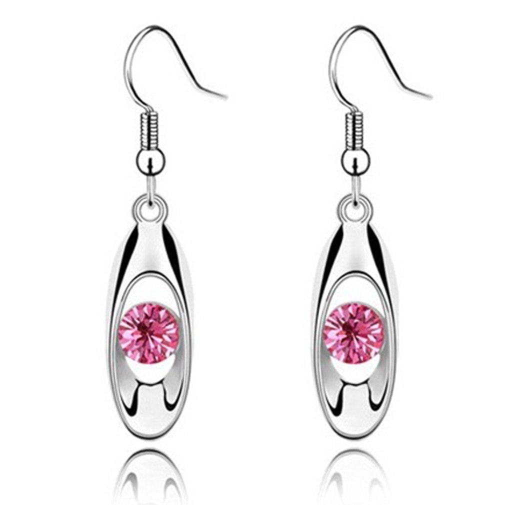 Book Cover Shuiniba 1 Pair Fashion Crystal Drop Earring Oval Dangle Earrings - Rose Red