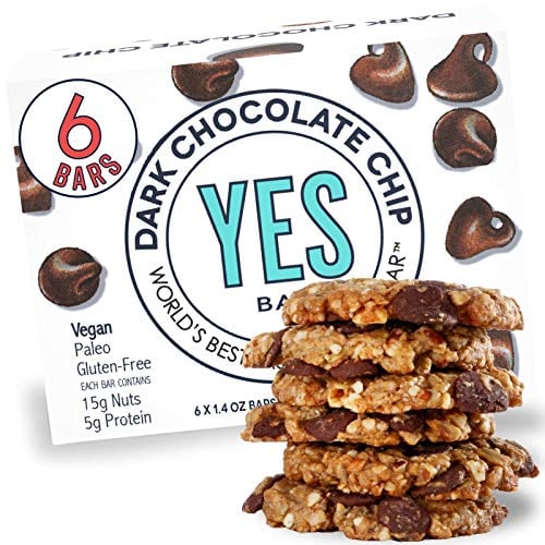 Book Cover The YES Bar Dark Chocolate Chip â€“ (6Count) Plant Based Protein, Decadent Snack bar â€“ Vegan, Paleo, Gluten Free, Low Sugar, Healthy Snack, Breakfast, On-The-Go, for Kids & Family, 8.4 Ounce