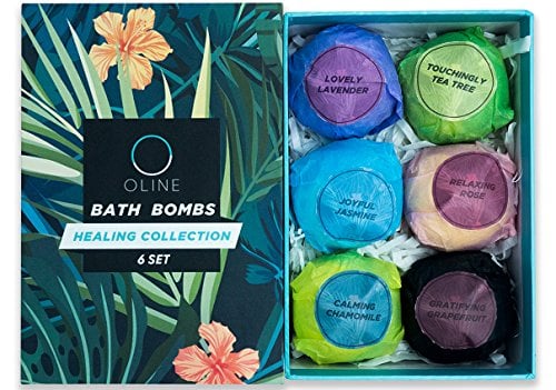 Book Cover Oline Naturals Bath Bombs Gift Set 6 - Perfect for Spa & Bubble Bath, Handmade All Natural and Organic (6PC)