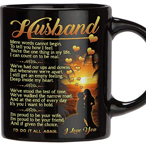 Book Cover TERAVEX Gift for Husband - 11 Oz Novelty Ceramic Coffee Mug, Romantic Love Wedding, Best Couples, Married, Christmas, Husband Gifts From Wife, Birthday Gifts for Husband - Black