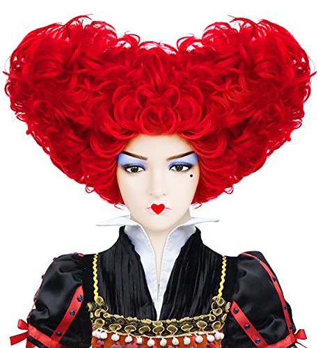 Book Cover ANOGOL Hair Cap+Red Queen Wig Short Curly Wigs for Anime Synthetic Hair for Queen Costume