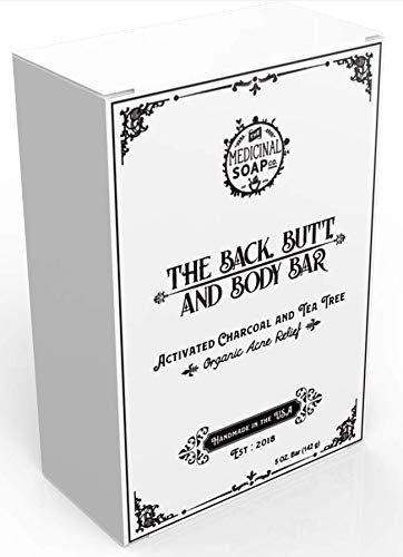 Book Cover The Medicinal Soap Co. - The Back, Butt, and Body Bar TEA TREE, Activated Charcoal and Tea Tree, Acne, Psoriasis and Eczema Relief, All Natural Acne Treatment and Natural Alternative to Benzoyl Peroxide or Salicylic Acid. 5 oz (Single)