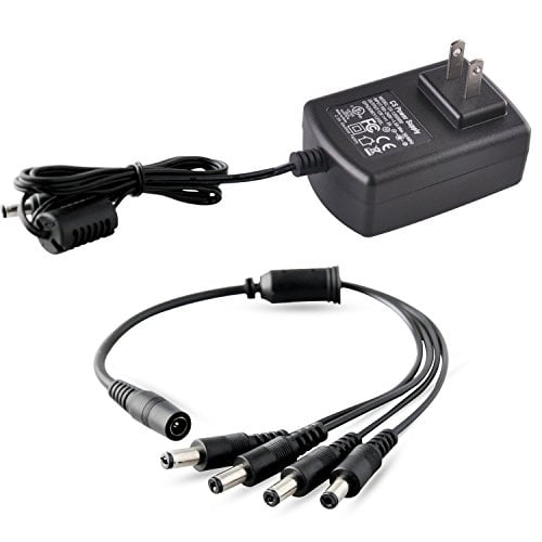 Book Cover Tonton DC 12V 2A Security Camera Power Adapter with 1 to 4 Power Splitter for Security Camera System