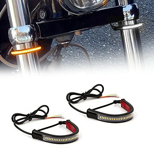 Book Cover GTINTHEBOX 2PC Flexible Switchback Dual-Color White & Amber LED Fork Turn Signal DRL Daytime Running Light Waterproof Adjustable Stips Bars kit Universal Fit Motorcycle Bike (39mm-70mm)