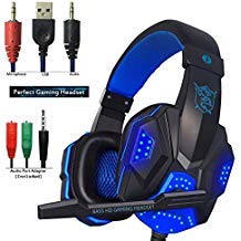 Book Cover Gaming Headset for PS4 Xbox One, hyfanda Over Ear Gaming Headphones with Mic, Stereo Bass Surround, Noise Reduction, LED Lights and Volume Control for Laptop, PC, Mac, iPad, Smartphones (Blackblue)