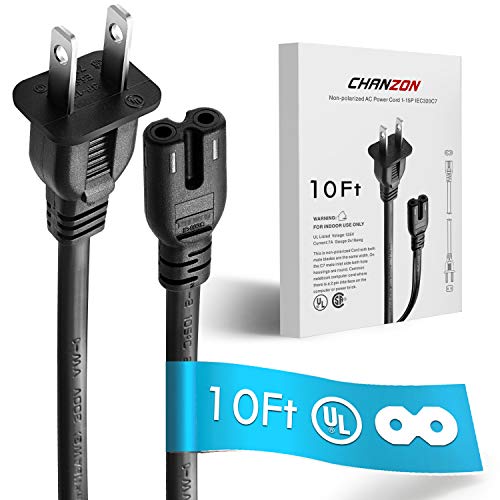 Book Cover [UL Listed] Chanzon 2 Prong Non Polarized 10 ft AC Power Cord for Samsung TV,Sony PS4,Cannon Pixma HP Dell Epson Printer,PS3 PS2 Xbox Console,LG TCL Toshiba Hisense Universal Replacement Cable 7A Plug