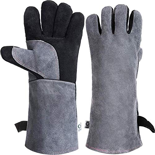 Book Cover CCBETTER 16 Inches Forge Welding & BBQ Leather Gloves, 932°F Extreme Heat/Fire Resistant with Long Sleeve for Grill/Forge/Fireplace/Tig Welder/Mig Welding/Gardening Gloves(Grey)