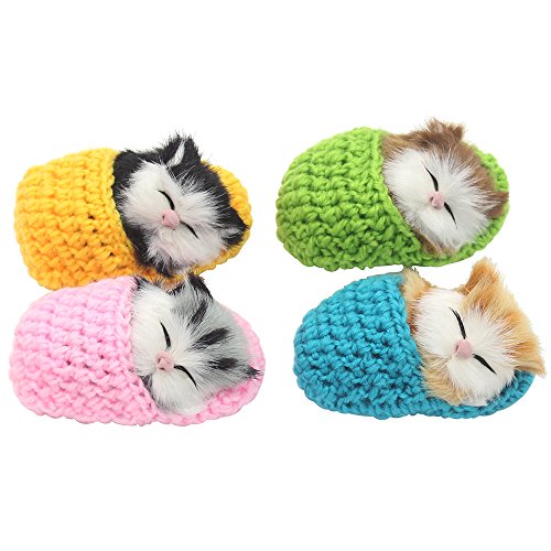 Book Cover Coolayoung 4Pcs Sleeping Cat in Slipper Doll Toy, Mini Kitten in Shoe with Meows Sounds Decor Hand Toy Gift for Kids Boys Girls