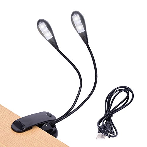 Book Cover Music Stand Light, Clip on LED Book Lights, USB and AAA Battery Operated, Reading Lamp in Bed, 4 Brightness Levels, Ideal for Bookworms, Piano Player, Kids, Travel (Dual Arm)