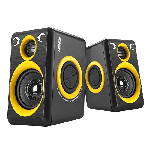 Book Cover Subwoofer Computer Speakers, Reccazr MP2000 Stereo 2.0 Wired Multimedia Speakers, USB Powered 3.5mm Aux Small PC Laptop Speakers with 4 Bass Diaphragm, Yellow