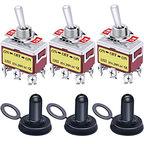 Book Cover Taiss 3pcs Heavy Duty Toggle Switch DPDT ON/Off/ON 6 Terminal Metal Rocker Toggle Switch 20A 125V with 3pcs Waterproof Cover Ten-1322