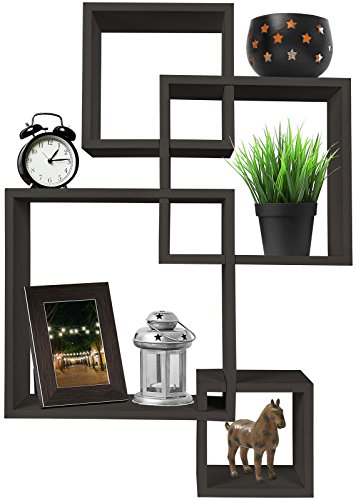 Book Cover Greenco 4 Cube Intersecting, Easy-to-Assemble Floating Wall Mount Shelves for Bedrooms and Living Rooms - Wall Shelves for Living Room - Wall Mounted Shelves - Espresso Finish