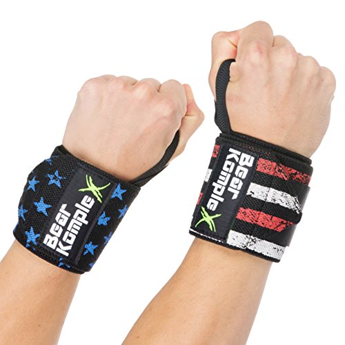 Book Cover Bear KompleX Wrist Supports Band Wraps - Stabilize & Protect Wrists from Injury - Increase Workout Gains - Thumb Hooks & Superior Velcro Adjustable Closure - Wrist Wraps for Men & Women 3” x 18”