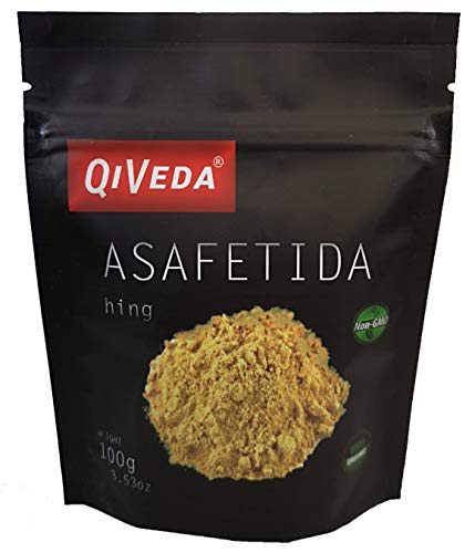 Book Cover QiVeda Asafoetida Powder (Hing) | USDA Organic | 100 gram (3.53oz) | Grain & Gluten Free