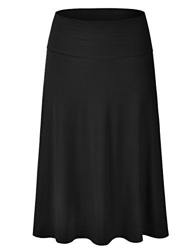Book Cover EIMIN Women's Solid Flared Lightweight Elastic Waist Classic Midi Skirt (S-3XL)