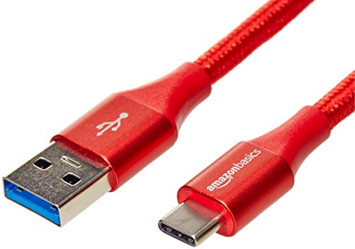 Book Cover AmazonBasics Double Braided Nylon USB Type-C to Type-A 3.1 Gen 1 Charger Cable | 6 feet, Red