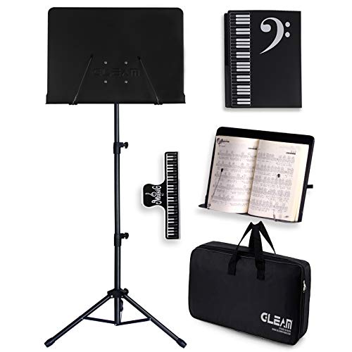 Book Cover GLEAM Sheet Music Stand - 2 in 1 Dual-Use Desktop Book Stand Metal with Carrying Bag Folder and Clamp