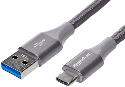 Book Cover AmazonBasics Double Braided Nylon USB Type-C to Type-A 3.1 Gen 1 Cable | 6 feet, Dark Grey