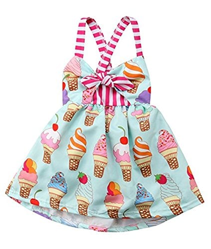 Book Cover Toddler Girls Summer Ice Cream Print Princess Dress Strap Backless Dress Size 3Years/Tag110 (Colour)