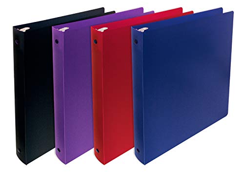 Book Cover Better Office Products, 3 Ring Poly Binder with Pocket, 1 Inch, Letter Size, 4 Pack-Red, Blue, Purple, and Black