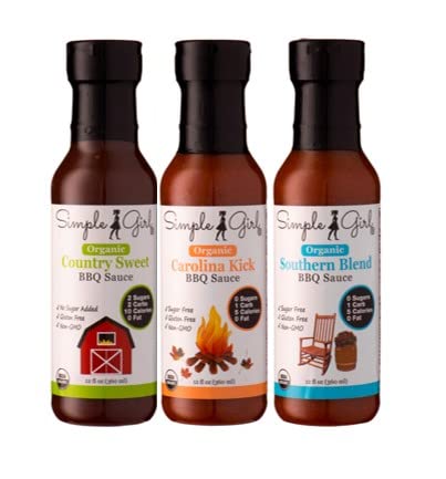 Book Cover Simple Girl Organic BBQ sauces - 3 Variety Pack - 12oz each - Carolina Kick - Country Sweet - Southern Blend - Organic, Gluten Free, and Kosher (Carolina Kick and Southern Blend only) - Full of Flavor - Diet Friendly Barbecue Sauces