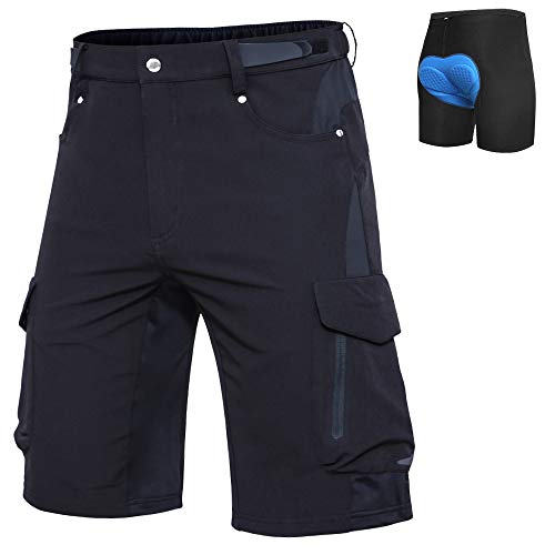Book Cover Ally Mens Mountain Bike Shorts Padded MTB Shorts Baggy Biker Cycling Bicycle Biking Shorts Loose-fit with 6 Pockets (Black, Large)