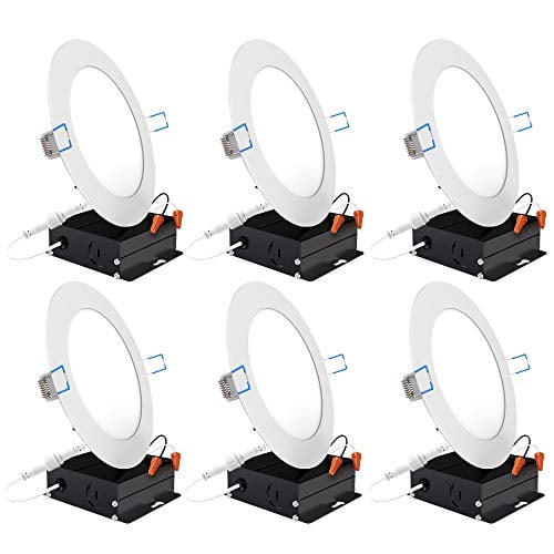 Book Cover Sunco Lighting 6 Pack 6 Inch Slim Ultra-Thin Recessed Retrofit Kit LED Ceiling Light Fixture w/Junction Box 14 Watt (85W EQ) 2700K Kelvin Warm White 850LM, Dimmable, Junction Box or Can, Damp Area
