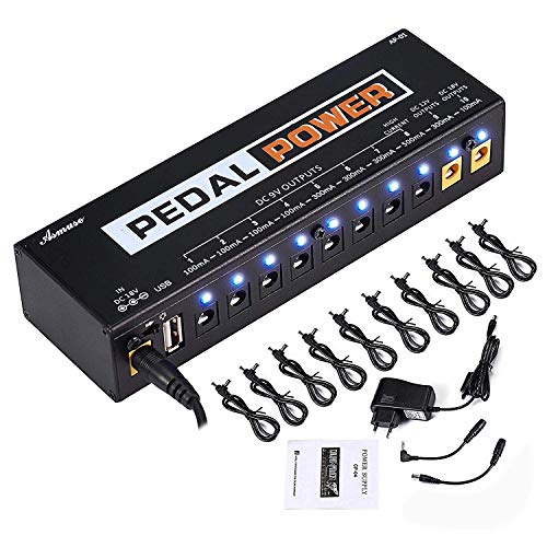 Book Cover Guitar Pedal Power Supply 10 Isolated DC Output for 9V/12V/18V Guitar Bass Effects Pedals with Built-in USB Charging Port for Phone iPhone Pad iPad
