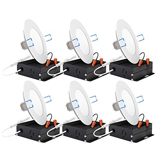 Book Cover Sunco Lighting 6 Pack Dimmable 4 Inch Slim LED Recessed Downlight with Junction Box, 10W=60W, 2700K Soft White, Recessed Jbox Fixture, Simple Retrofit Installation