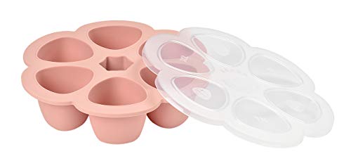 Book Cover BEABA Multiportions Baby Food Tray, Silicone Storage Container, Oven and Freezer Safe, Made in Italy, Rose 3 oz